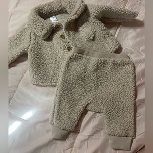 baby fur cardigan pant set